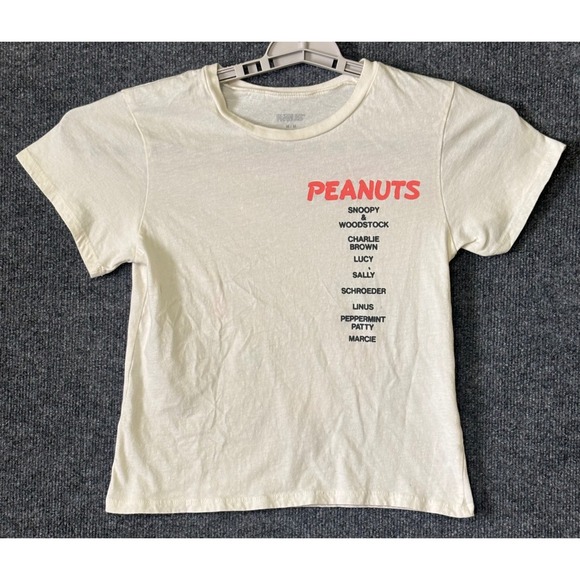 Peanuts Other - Peanuts Snoopy Charlie Brown Gang Character List Graphic T-Shirt Cream Kids M